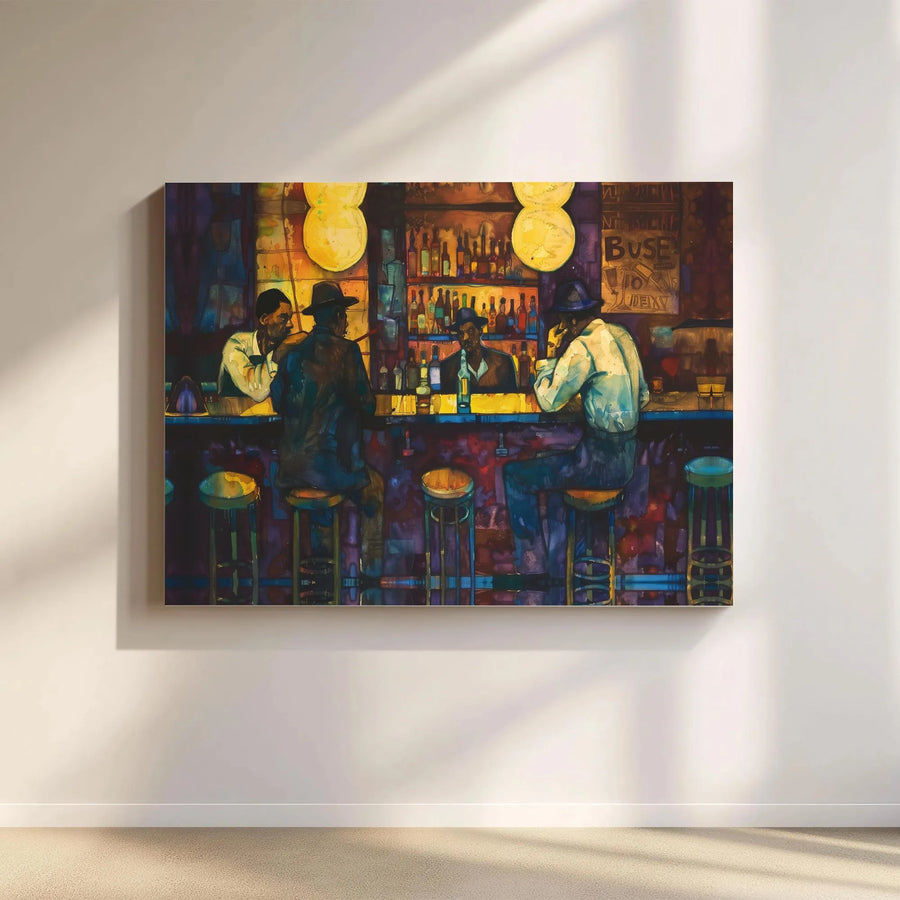 Jazz Club Bar Canvas Art | Vintage Expressionist Tavern Scene | Premium Gallery-Wrapped Print | Music Room & Man Cave Decor