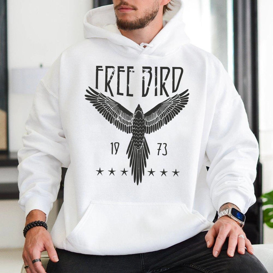 Free Bird Hoodie | Retro Eagle Thunderbird Graphic | Cotton Blend Unisex Sweatshirt | Vintage Rock Music Fan Gift