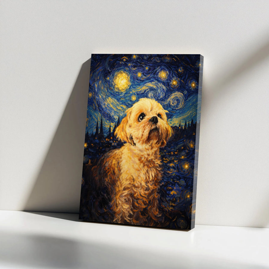 Dog Starry Night Canvas Art | Van Gogh Style Shih Tzu Portrait | Premium Fade-Resistant Print | Gift for Dog Lover Home Decor