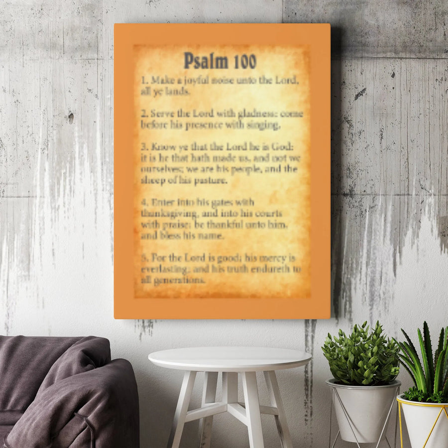Psalm 100 Bible Verse Wall Art | Vintage Scripture Parchment Design | 1.25 Inch Gallery Wrap Canvas | Christian Home Office Gift Decor