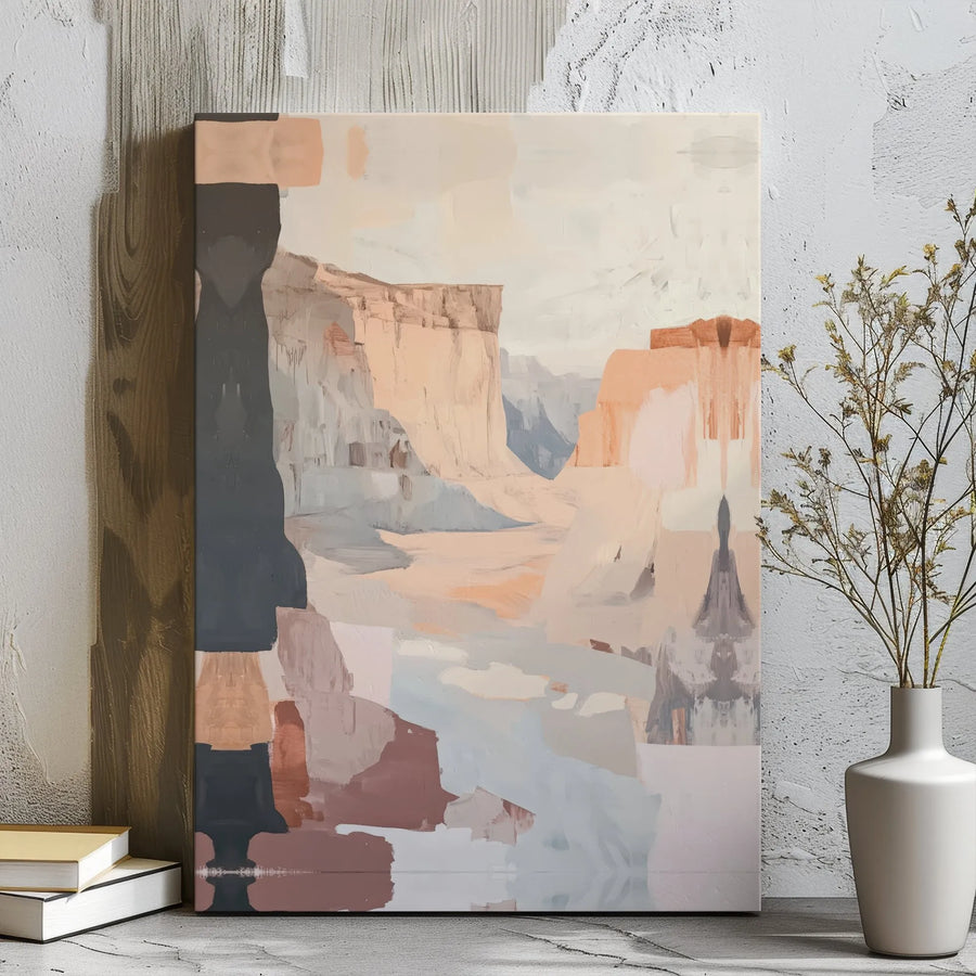 Abstract Canyon Landscape Canvas Wall Art | Earthy Neutral Modern Print | Gallery Wrapped Premium Decor | Aesthetic Desert Theme for Living Room
