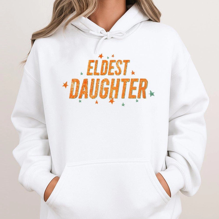 Eldest Daughter Hoodie | Retro Star Graphic Pullover | Premium Cotton Blend | Funny Sibling Birthday Gift For Sisters