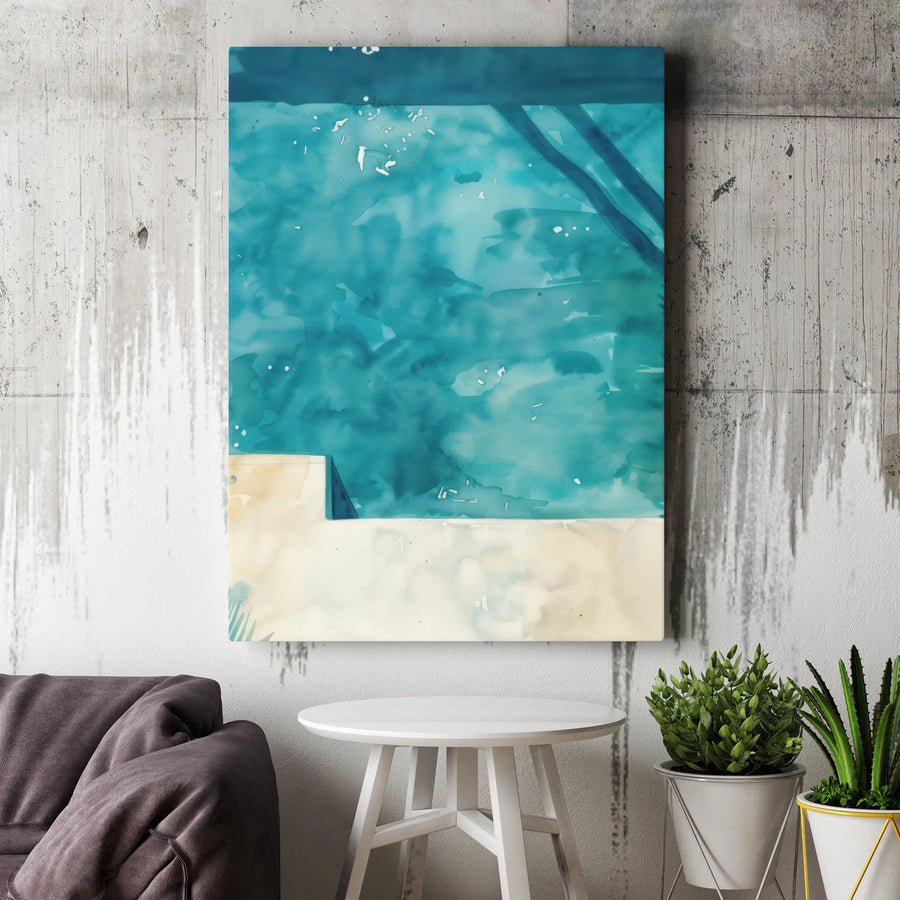 Swimming Pool Canvas Wall Art | Abstract Watercolor Summer Vibe | 1.25 Inch Gallery Wrap | Modern Home Office Decor Gift