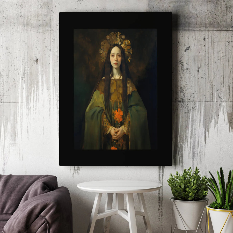 Gothic Queen Canvas Print | Renaissance Style Ethereal Portrait Art | Premium Gallery Wrap | Dark Academia Moody Home Decor Gift