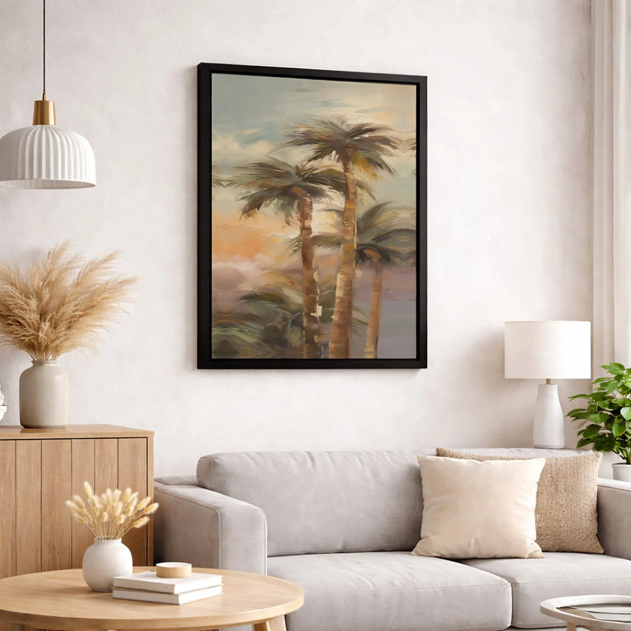 Tropical Palm Tree Canvas Wall Art | Impressionist Sunset Beach Landscape | Premium Gallery-Wrapped Print | Coastal Home Decor Gift