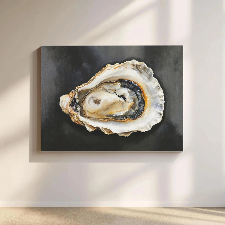 Oyster Shell Wall Art | Realistic Coastal Oil Painting Print | Premium Gallery Wrapped Canvas | Elegant Beach House Decor Gift