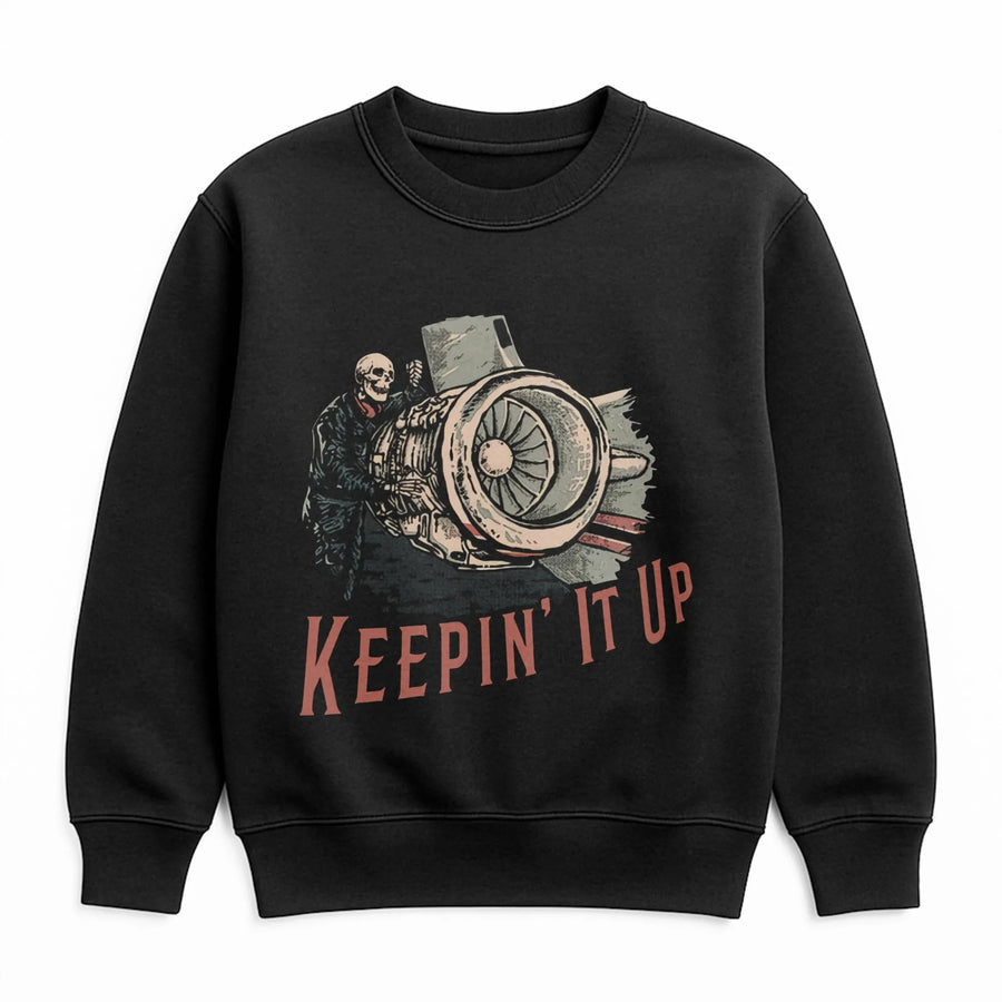 Aircraft Mechanic Sweatshirt | Skeleton Jet Engine Graphic | Premium Cotton Blend | Funny Aviation Maintenance Gift For Him