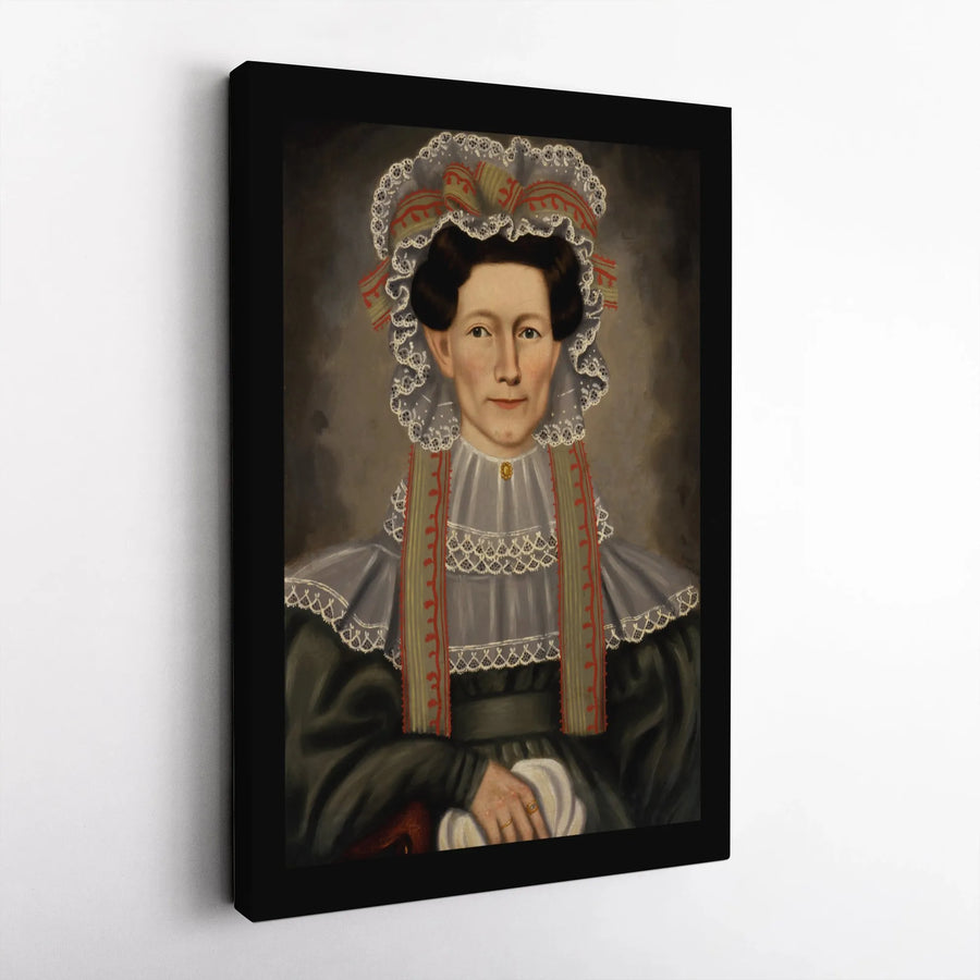 American Folk Art Portrait Canvas | 19th Century Colonial Woman Print | Gallery Wrapped Premium Wall Decor | Historic Home Decor Gift