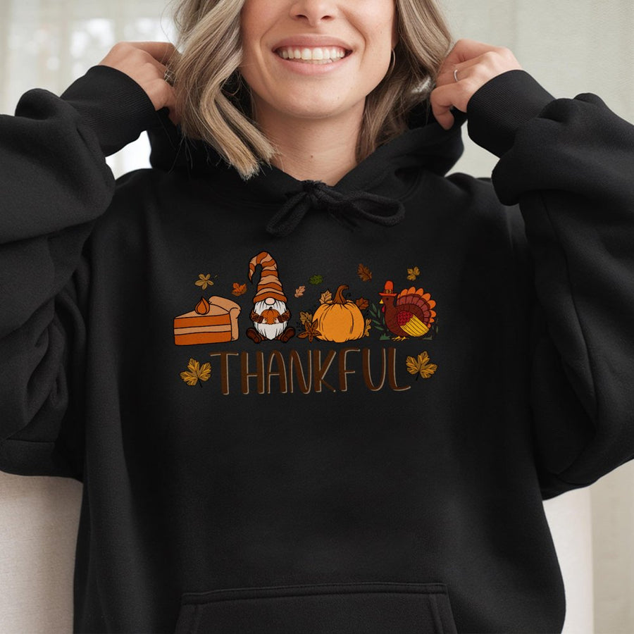 Thankful Gnome Fall Hoodie | Thanksgiving Pumpkin Turkey Design | Premium Cotton Blend | Cozy Autumn Gift for Women and Men