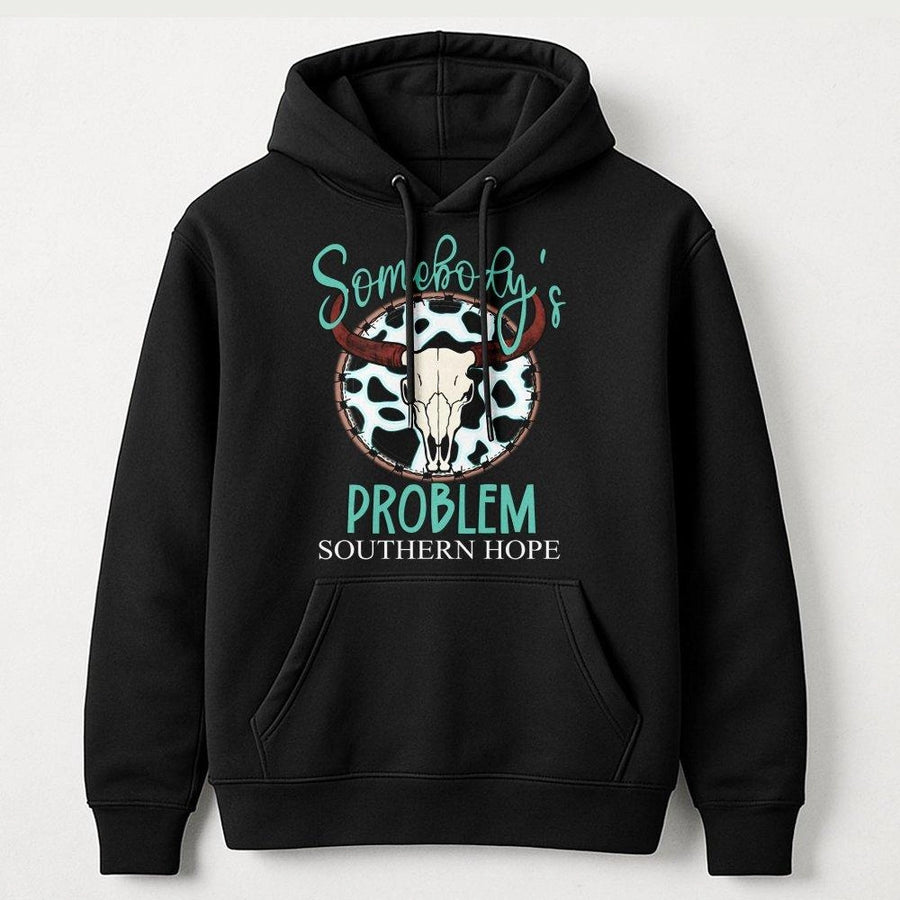 Somebody's Problem Cow Skull Hoodie | Western Country Aesthetic Graphic | Soft Cotton-Poly Blend | Premium Gift for Southern Women and Cowgirls