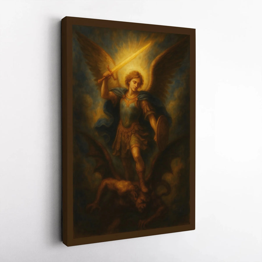 Saint Michael The Archangel Canvas | Religious Spiritual Wall Art | 1.25 Inch Gallery Wrap | Christian Home Decor Gift