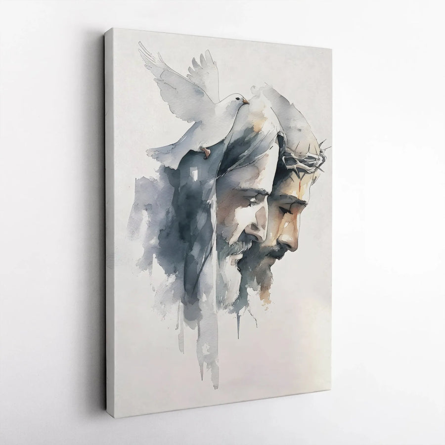 Jesus Christ Vertical Canvas | Watercolor Holy Spirit Dove Art | Premium Thick Frameless Print | Christian Religious Home Decor Gift