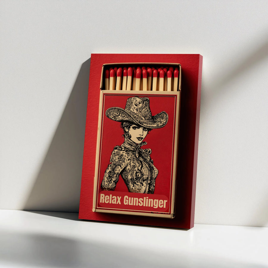 Relax Gunslinger Wall Art | Vintage Cowgirl Matchbox Design | Premium Gallery Wrap Canvas | Western Decor for Home or Office