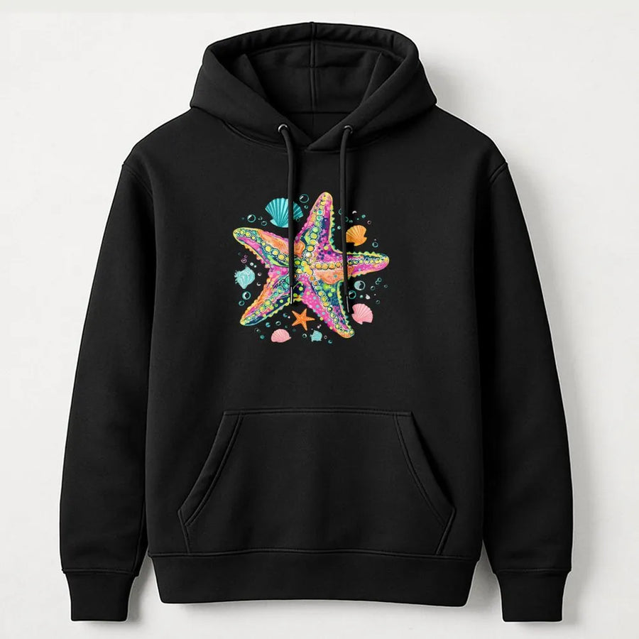Starfish Hoodie | Colorful Coastal Preppy Graphic | Soft Cotton-Poly Blend | Summer Vacation Gift for Beach Lover