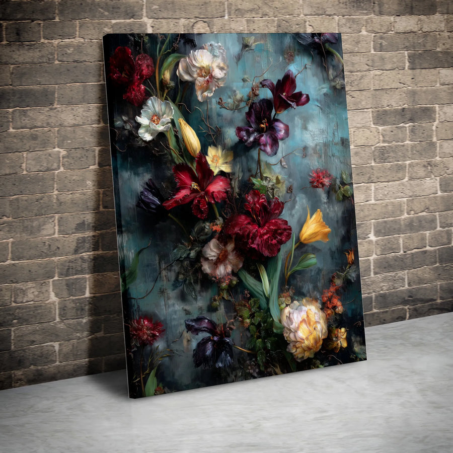 Dark Floral Canvas Print | Vintage Botanical Oil Painting Print | Premium Gallery Wrapped Canvas | Collector's Gift for Dark Academia Decor