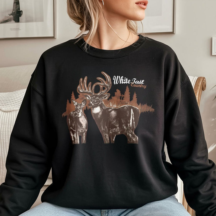 Whitetail Deer Sweatshirt | Rustic Buck and Doe Nature Graphic | Premium Cotton-Poly Blend | Cozy Hunting Gift for Outdoorsmen and Wildlife Lovers