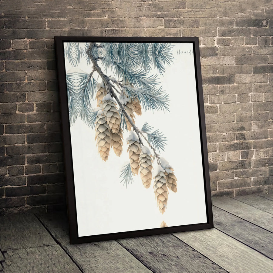 Winter Pinecone Canvas Wall Art | Snowy Botanical Branch Print | Premium Gallery Wrap Decor | Holiday Nature Home Gift