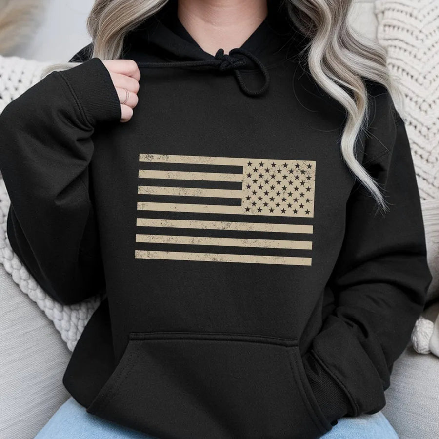 Distressed American Flag Hoodie | Vintage USA Graphic Pullover | Premium Cotton Blend | Patriotic Apparel for Men and Women