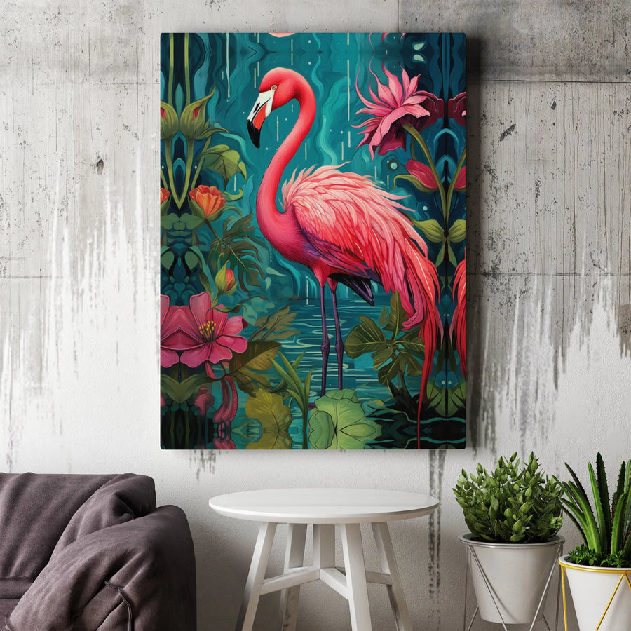 Pink Flamingo Wall Art | Lush Tropical Jungle Canvas | Gallery-Wrapped Premium Decor | Exotic Botanical Home Gift