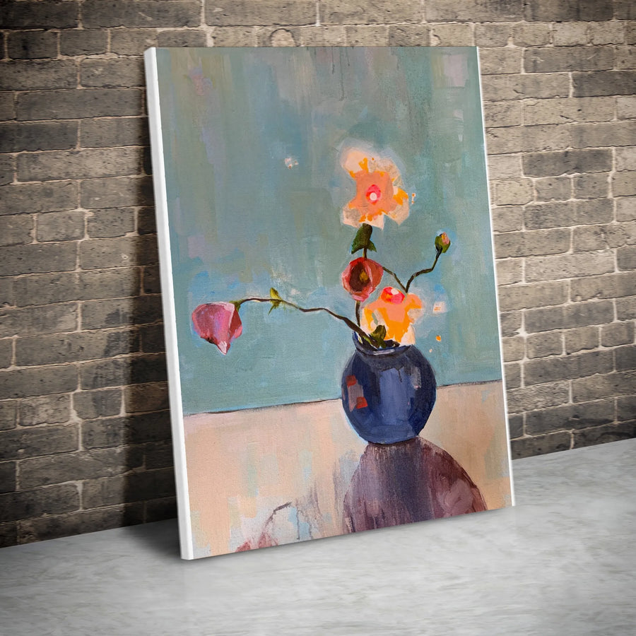 Abstract Floral Canvas Wall Art | Modern Impressionist Still Life Painting | Premium Gallery Wrapped Canvas | Living Room Home Decor Gift