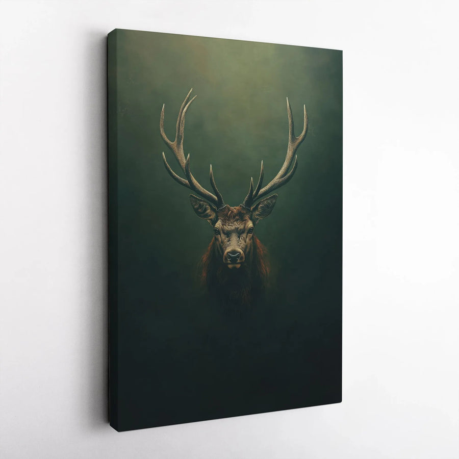 Majestic Stag Vertical Canvas | Moody Wildlife Portrait Art | Premium Thick Gallery Wrap Canvas | Rustic Cabin Decor & Gift for Hunter