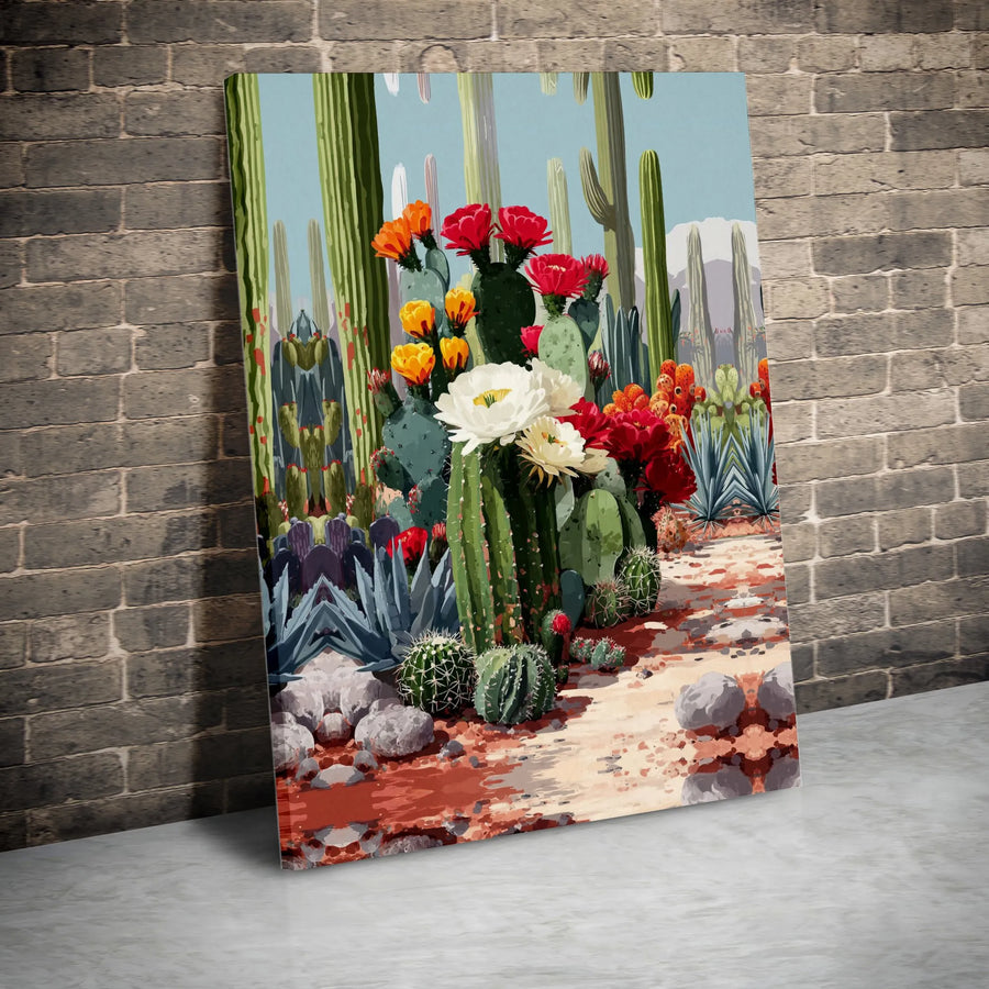 Desert Bloom Canvas Wall Art | Colorful Sonoran Desert Scene | Premium Gallery Wrapped Canvas | Southwestern Home Decor Gift