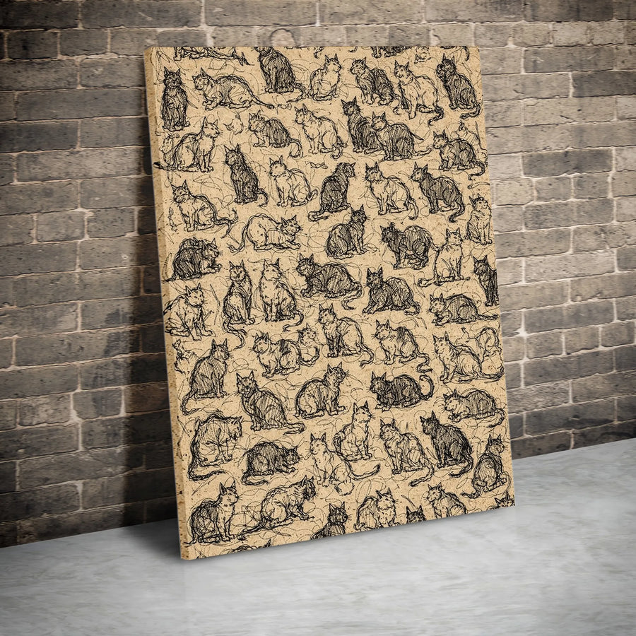 Vintage Cat Sketch Canvas Wall Art | Da Vinci Style Feline Illustration | Premium Gallery Wrapped Canvas | Unique Art Gift for Cat Lovers & Vets