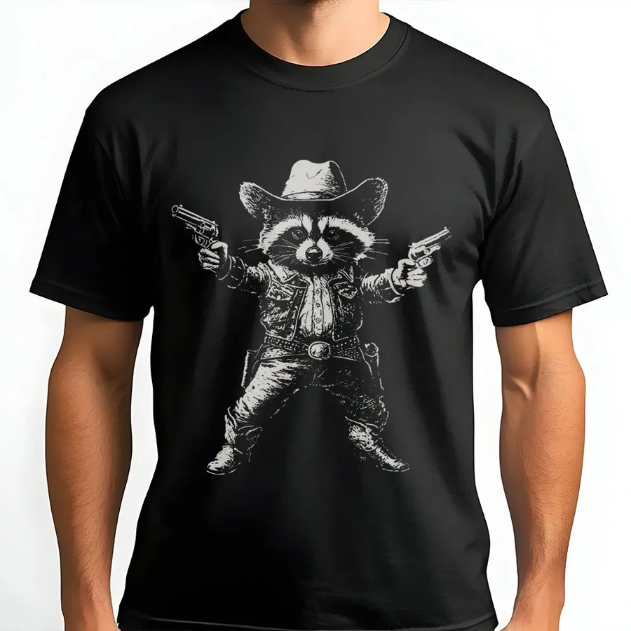 Cowboy Raccoon T-Shirt | Funny Western Wildlife Graphic | Premium Soft Cotton Tee | Unique Gift for Animal Lovers and Retro Style Fans