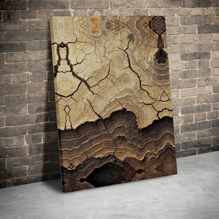 Abstract Cracked Wood Grain Canvas | Rustic Earth Tone Wall Art | 1.25-Inch Gallery Wrap Profile | Modern Farmhouse Home Office Decor