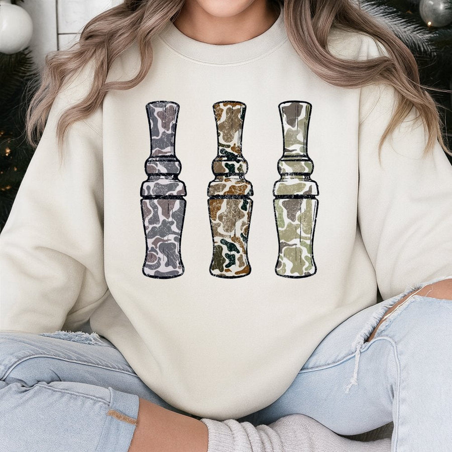 Duck Call Sweatshirt | Vintage Camo Hunting Design | Premium Cotton Blend | Gift for Hunter Duck Hunting Enthusiast