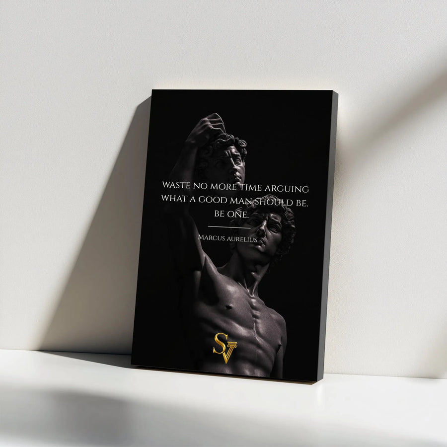 Marcus Aurelius Vertical Canvas | Stoic Quote Wall Art with Classical Statue | Premium Gallery Print | Motivational Gift for Men, Office & Home Gym Decor