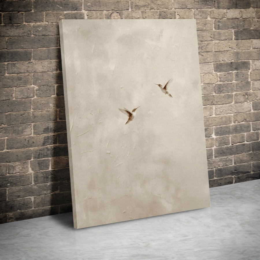Minimalist Hummingbird Wall Art | Two Birds in Flight Canvas Print | Premium Textured Finish | Modern Neutral Home Decor Gift