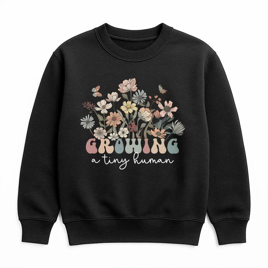 Growing A Tiny Human Sweatshirt | Retro Wildflower Pregnancy Announcement | Cozy Cotton Blend | Premium Mom To Be Gift