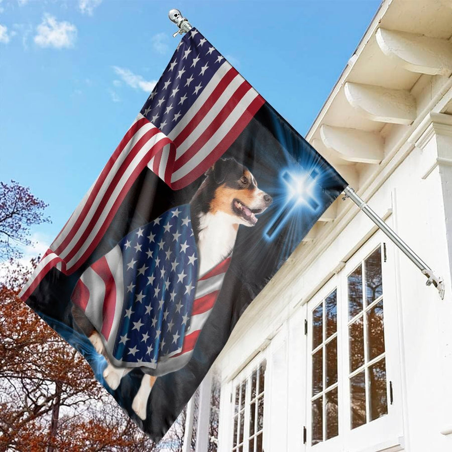 Australian Shepherd Garden Flag | Patriotic USA Flag & Cross Design | Weather-Resistant Polyester | Gift for Dog Lovers & Christian Home Decor