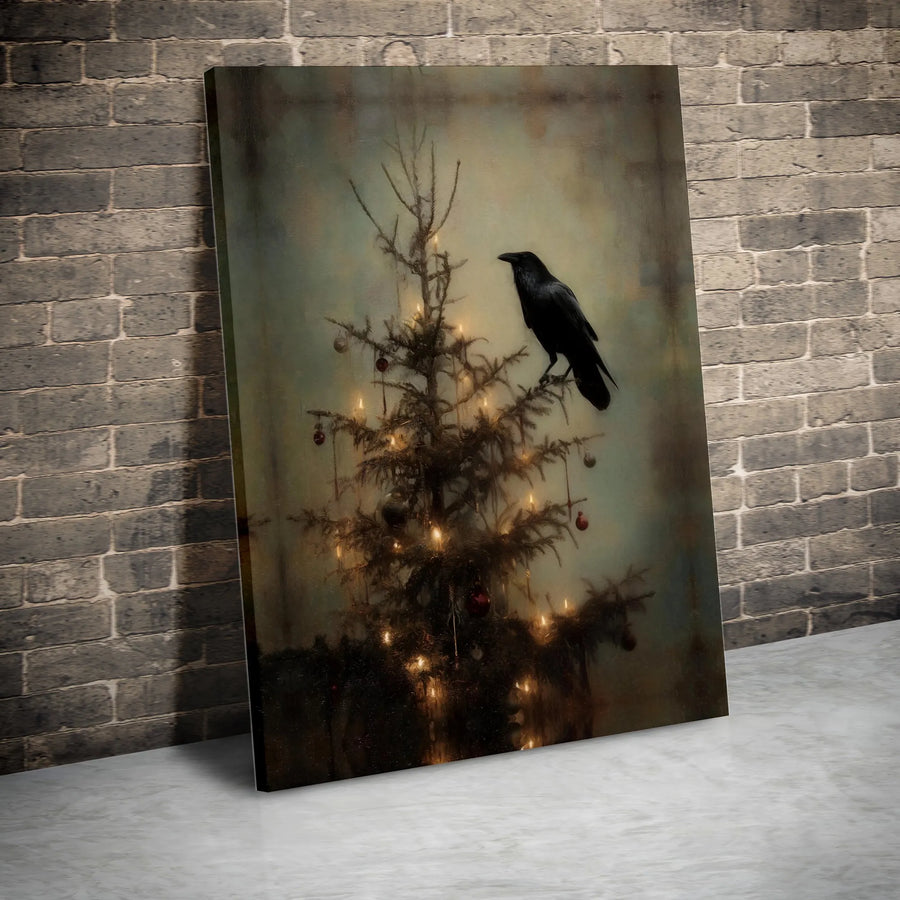 Gothic Raven Christmas Canvas Wall Art | Dark Academia Holiday Decor | Gallery-Wrapped Premium Print | Moody Winter Gift for Dark Decor Lovers