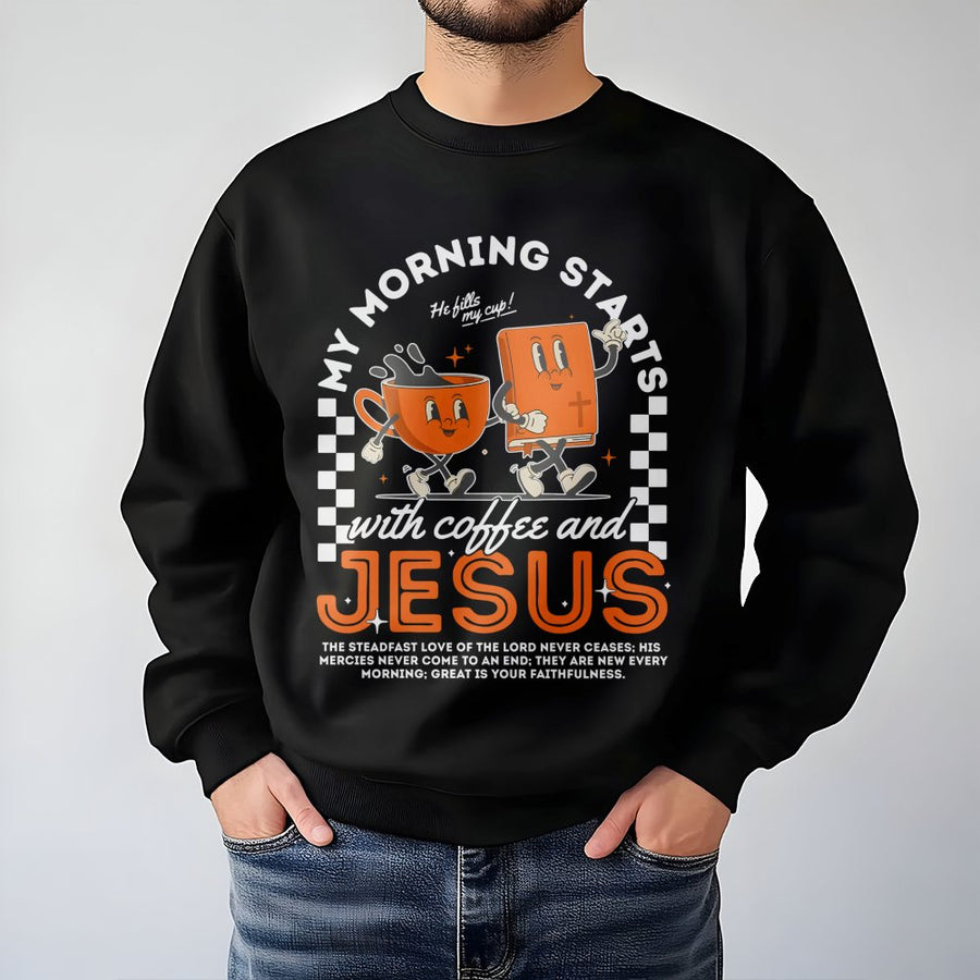 Coffee and Jesus Sweatshirt | Retro Christian Graphic Tee | Premium Cotton Blend | Faith-Based Religious Gift for Women and Men