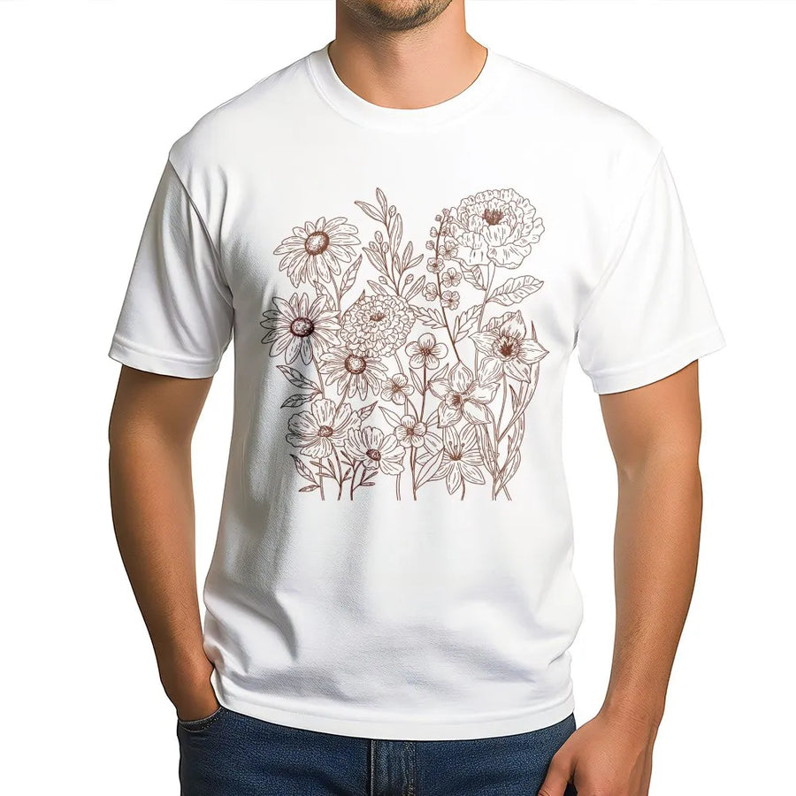 Wildflower Botanical T-Shirt | Vintage Pressed Flower Graphic | Cozy Cotton Blend Pullover | Gift for Gardener & Plant Lover
