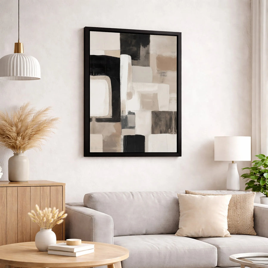 Modern Abstract Geometric Canvas Art | Neutral Block Wall Decor | Premium Fade-Resistant Print | Gallery Quality Home Office Decor Gift