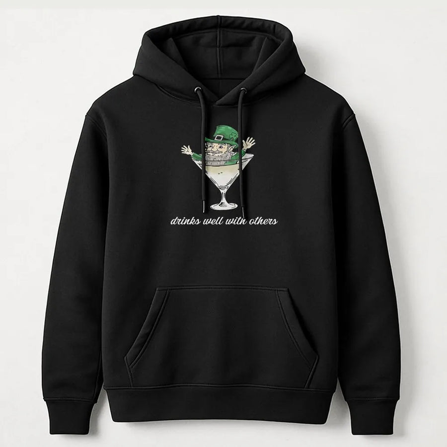 St Patrick's Day Hoodie | Leprechaun Martini Graphic | Premium Cotton Blend | Funny Drinking Gift for Men and Women
