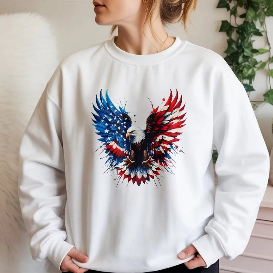 Patriotic Eagle Sweatshirt | American Flag Graphic Pullover | Soft Cotton Blend | Vintage USA Gift for Men & Women