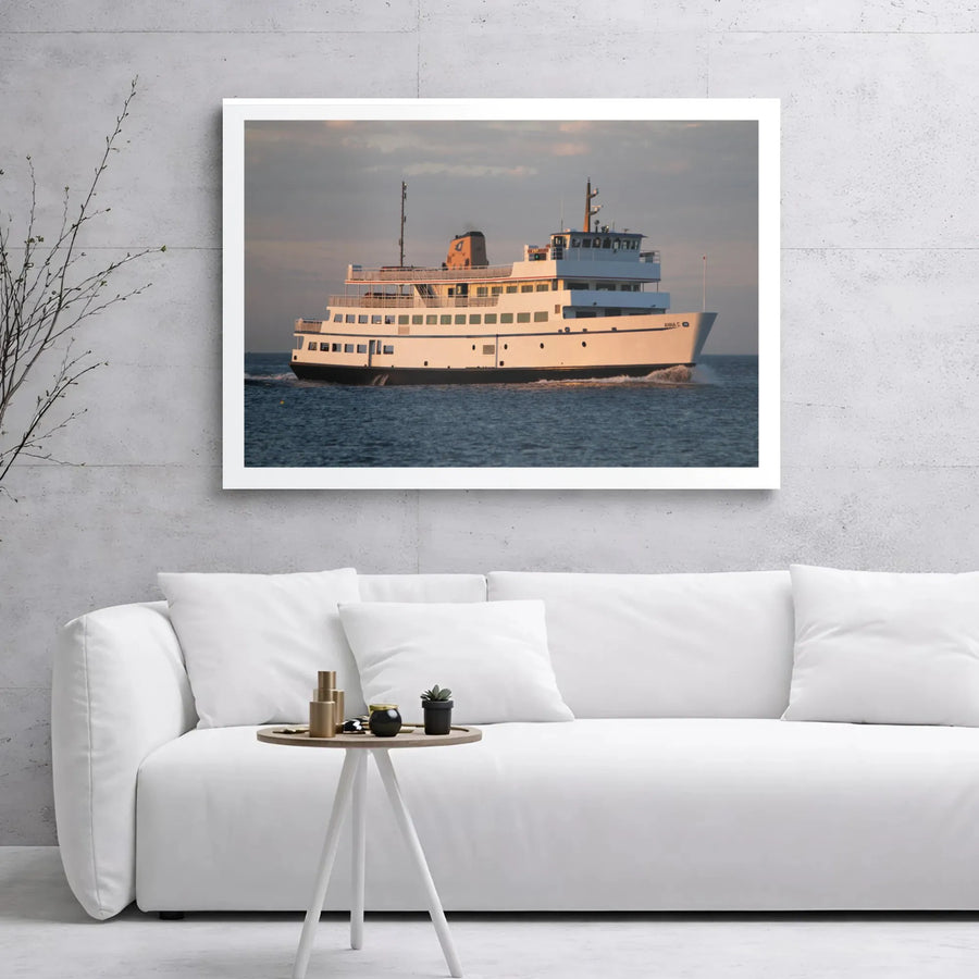 Anna C Ferry Boat Wall Art | Nautical Sunset Seascape Print | Premium Gallery Wrapped Canvas | Coastal Home Decor Gift for Boating Enthusiasts