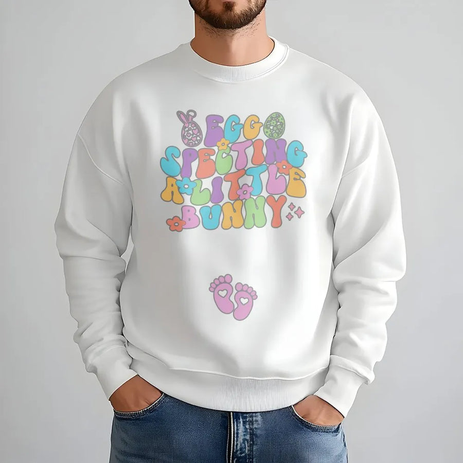 Easter Pregnancy Announcement Sweatshirt | Eggspecting Little Bunny Graphic | Premium Cotton Blend | Gift For Expecting Mom
