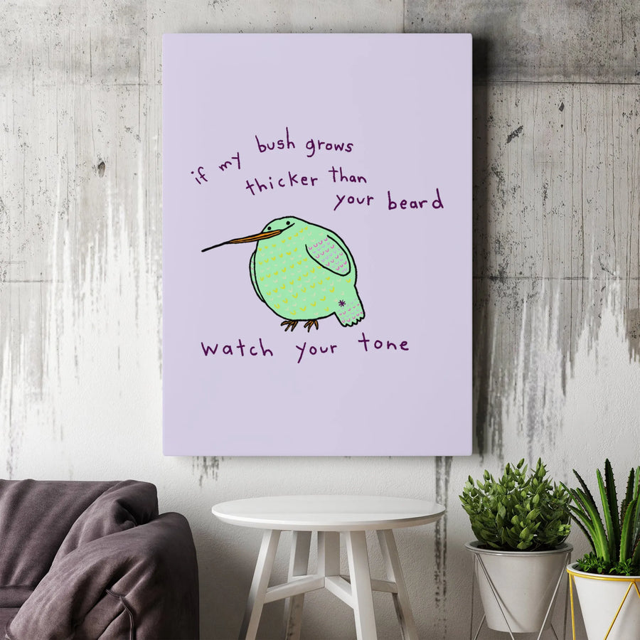 Funny Sarcastic Vertical Canvas | Sassy Beard and Bush Joke Wall Art | Premium 1.25 Inch Thick Frameless Print | Hilarious Novelty Gift for Girlfriend or Best Friend