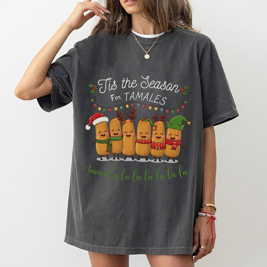 Tis The Season For Tamales T-Shirt | Funny Christmas Mexican Food Graphic | 100% Cotton Premium Tee | Festive Holiday Gift For Foodies