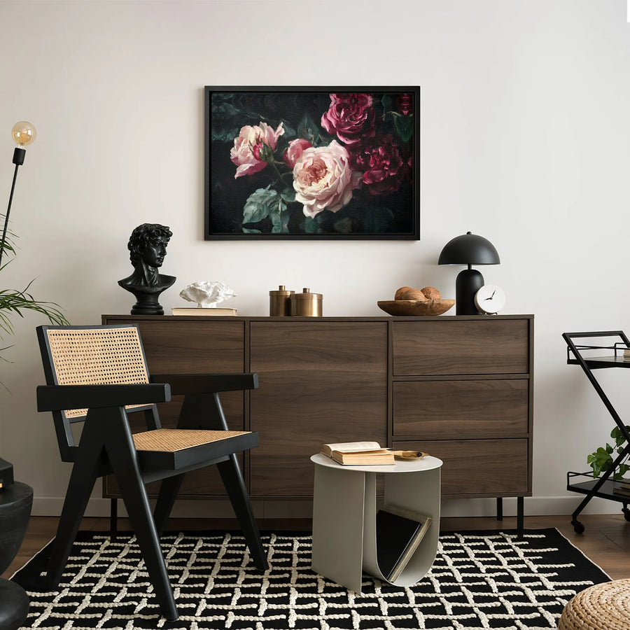 Moody Dark Floral Canvas Art | Romantic Oil Painting Still Life Print | Gallery Quality 1.25 Inch Profile | Elegant Home Decor Gift