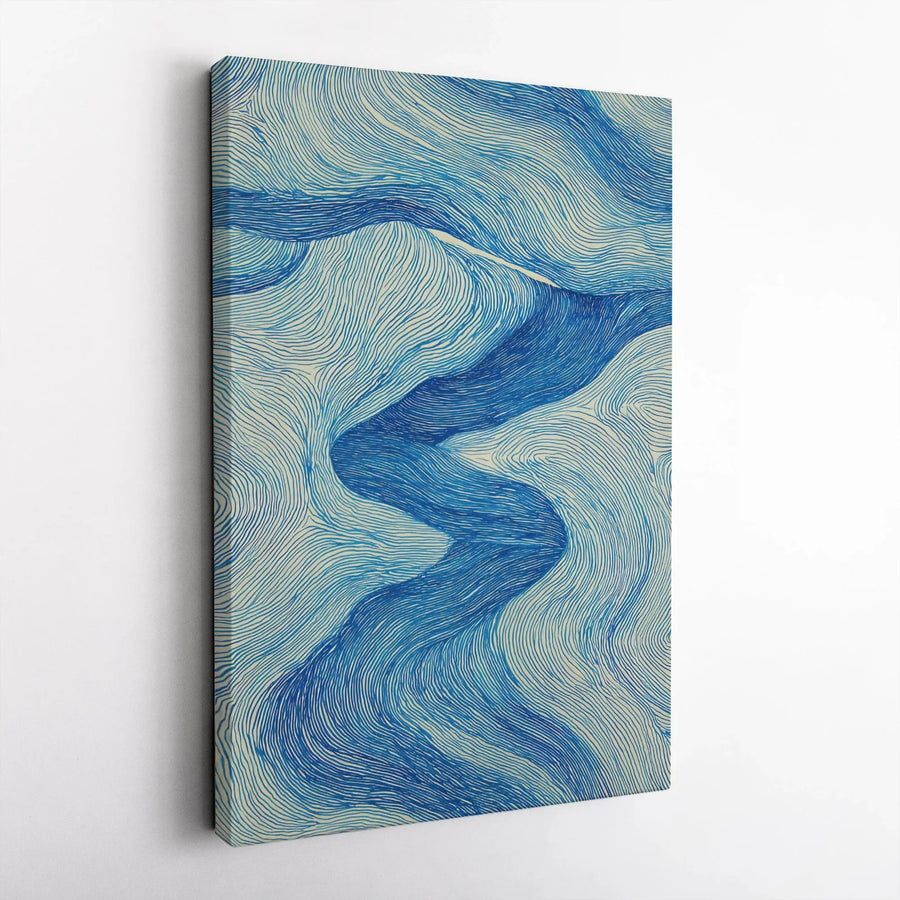 Abstract Wavy Blue River Canvas Print | Modern Line Art Wall Decor | Premium 1.25-inch Gallery Wrap | Minimalist Bedroom Living Room Art Gift
