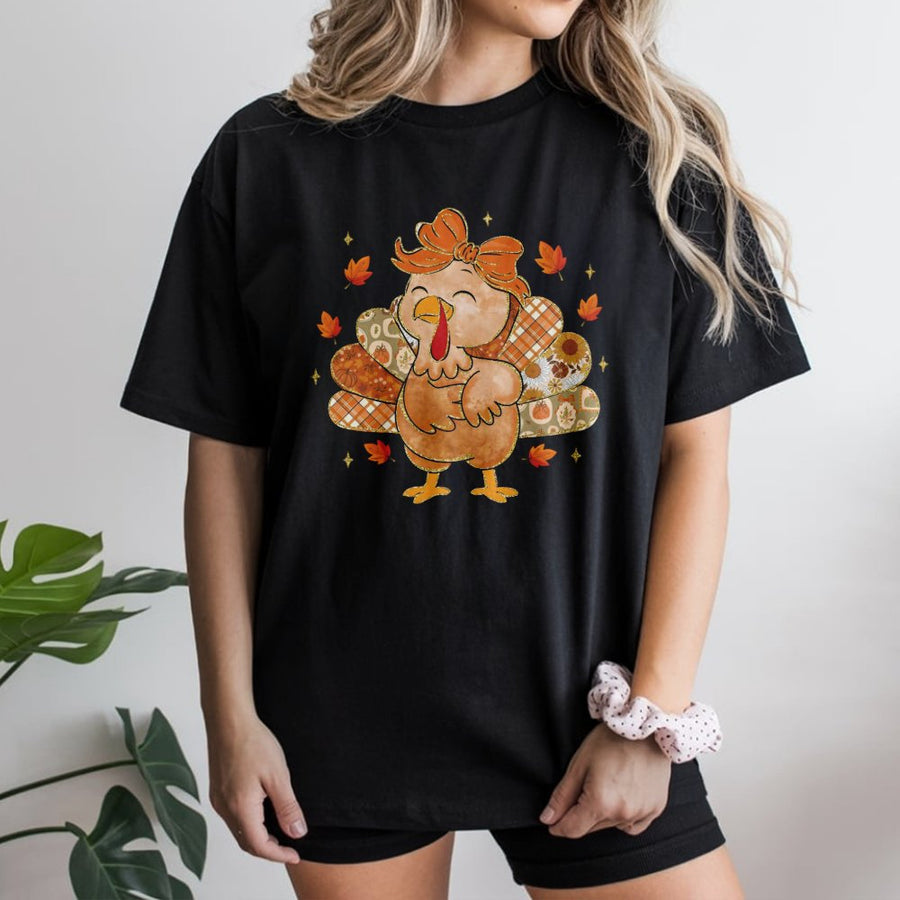 Thanksgiving Turkey T-Shirt | Cute Floral Patchwork Coquette Design | Premium Soft Cotton | Festive Fall Graphic Tee Gift For Her