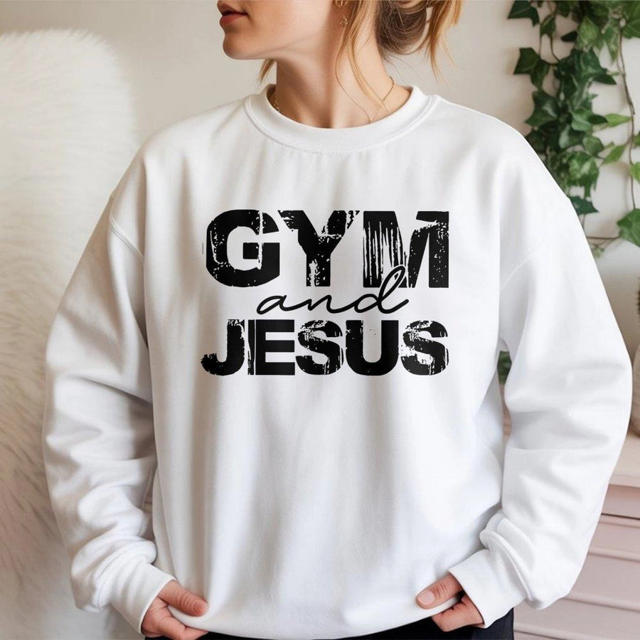 Gym and Jesus Sweatshirt | Faith Based Workout Apparel | Premium Cotton Blend Crewneck | Christian Fitness Gift for Men and Women