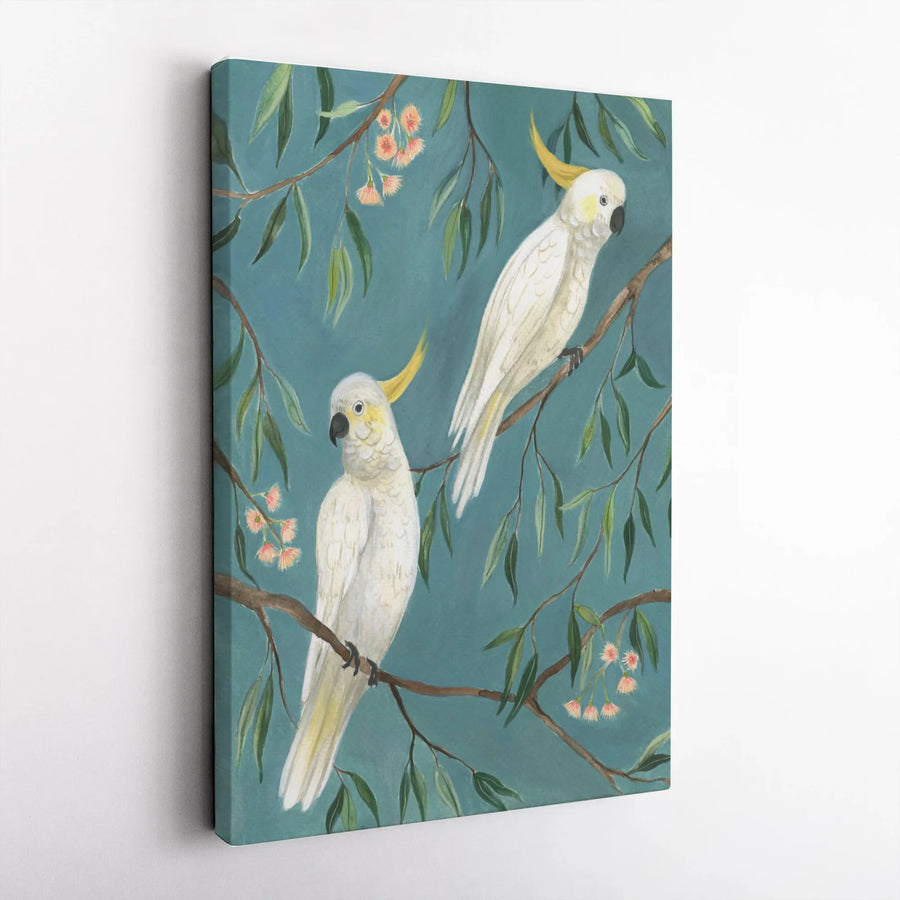 Sulphur Crested Cockatoo Canvas Wall Art | Vintage Botanical Bird Print | Premium Gallery Wrapped Canvas | Gift for Bird Lover Living Room Decor