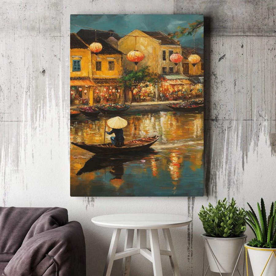 Hoi An Vietnam Canvas Art | Night River Scene With Lanterns | Premium Gallery Wrap Print | Travel Wall Decor For Home Office